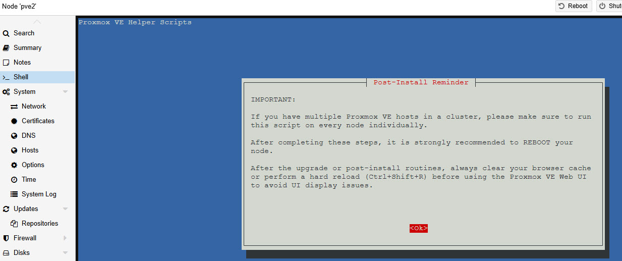 Helper script prompting to reboot after changes applied